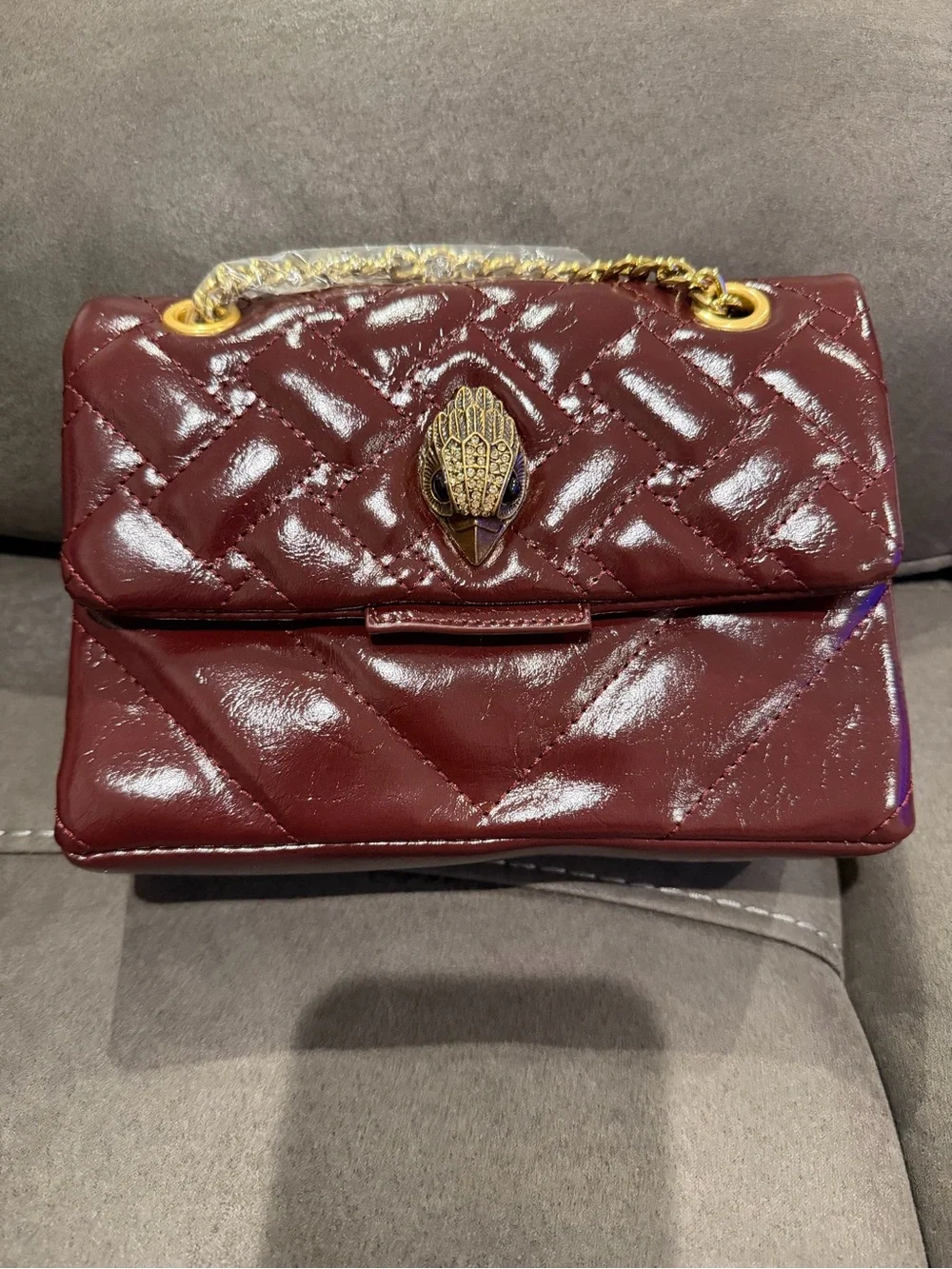 New Kurt geiger inspired Quilted Shoulder Bag in Deep Burgundy 9 in by 6.5 in